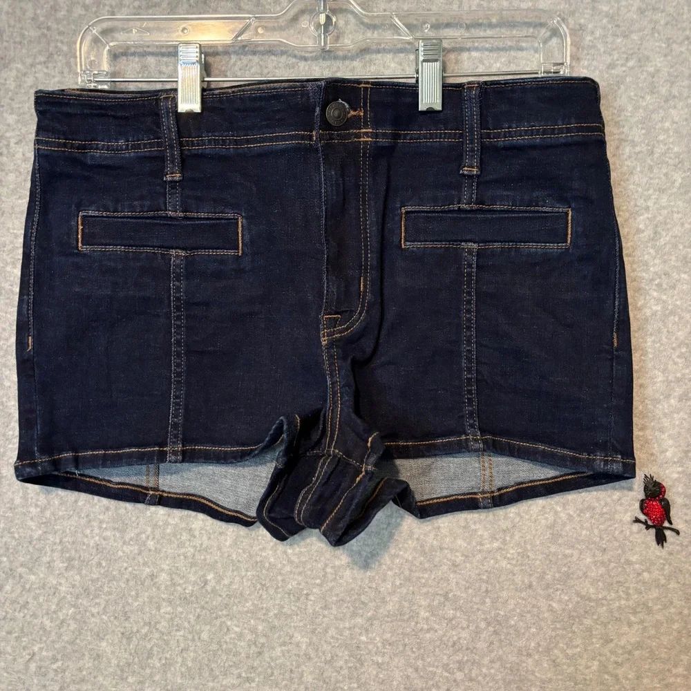 American Eagle Womens 10 Micro Shorts Denim Stretch High Rise Dark Wash Blue NWT